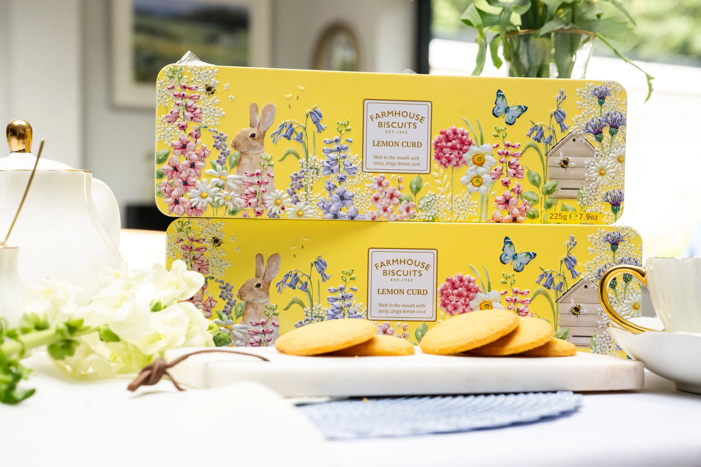Lemon Curd Biscuits in English Garden Tin