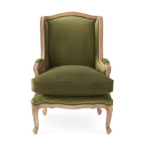 Green & Tan Mango Wood Wing Chair