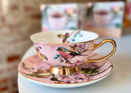 Blush Pink and Gold with Birds Teacup and Saucer