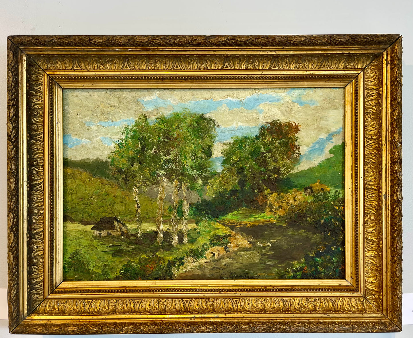 "Paysage Provençal Bord de Rivière" Original Antique Oil Painting