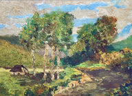 "Paysage Provençal Bord de Rivière" Original Antique Oil Painting