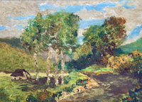 "Paysage Provençal Bord de Rivière" Original Antique Oil Painting