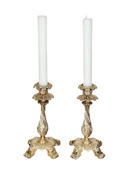 Antique Pair of Opulent French Rococo Gilded Brass Candlesticks