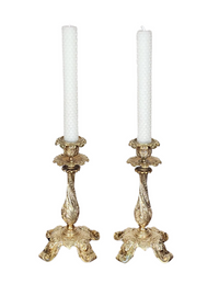 Antique Pair of Opulent French Rococo Gilded Brass Candlesticks