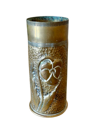 French WWI 37mm Pom-Pom Trench Art Bud Vase – Floral Relief