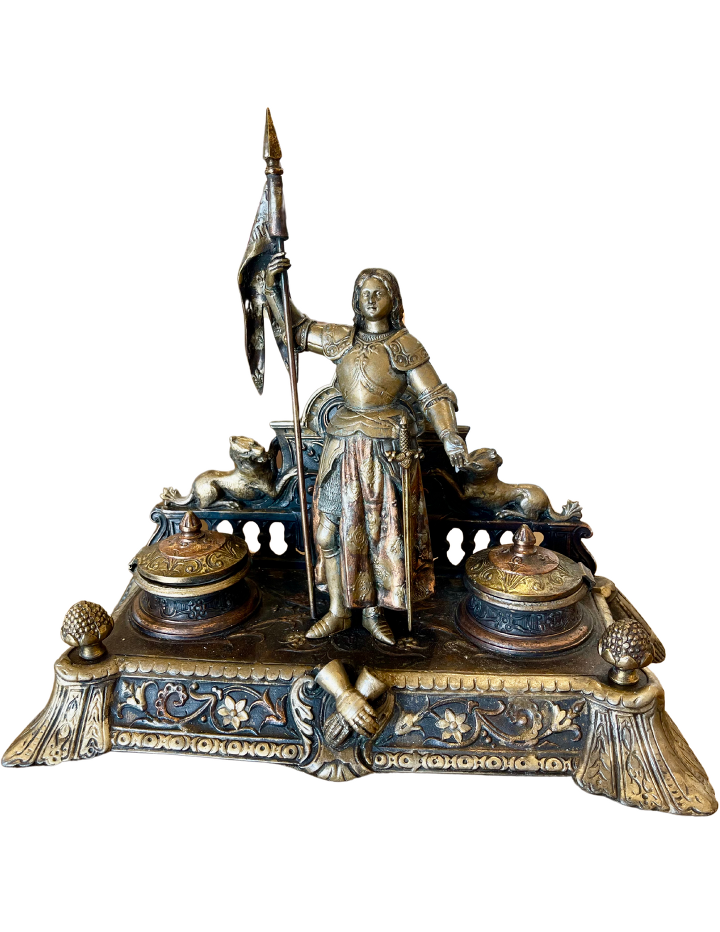 Joan of Arc Inkwell – Circa 1880 French Bronze & Copper