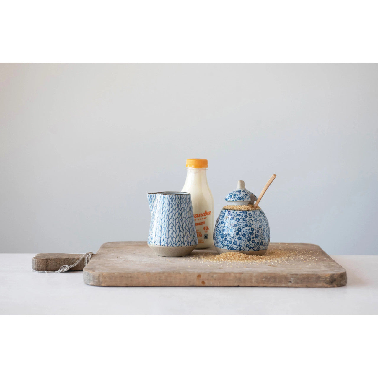 Hand-Painted Milk and Sugar Stoneware Set