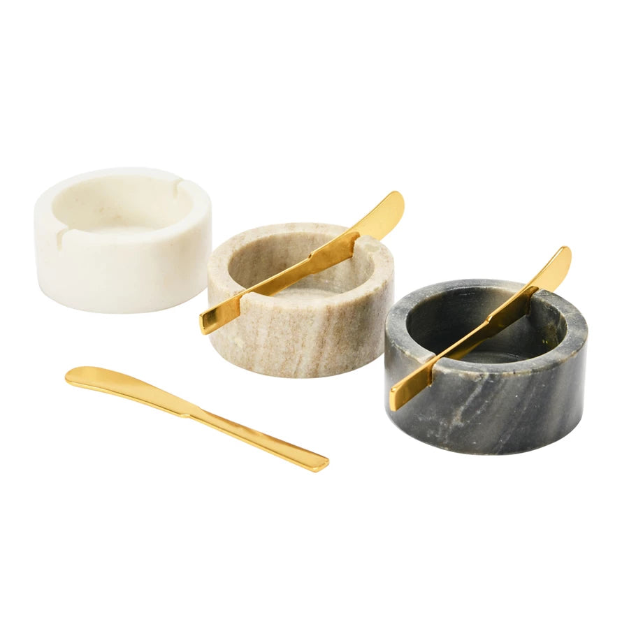 Marble Pinch Bowl with Brass Spreader Knife