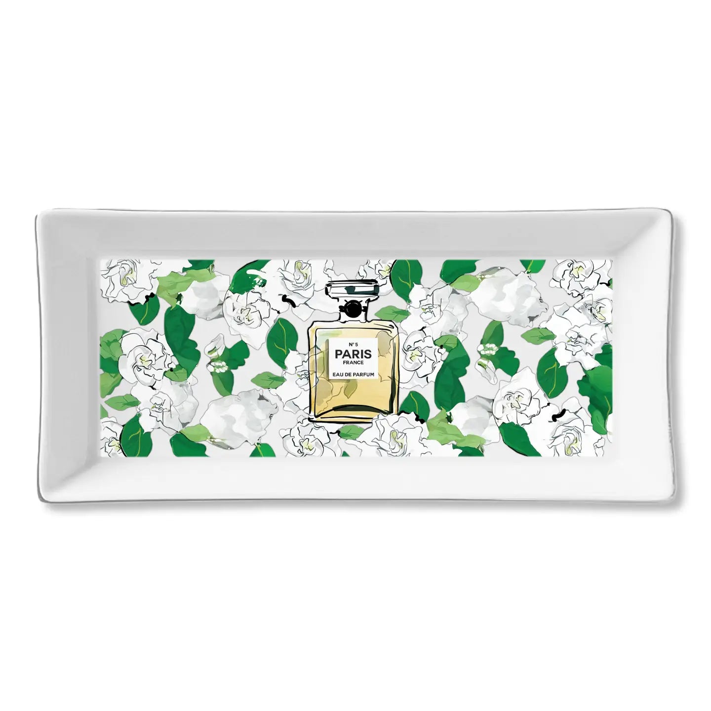 Ceramic Serving Trays – Green Floral with Perfume Bottle