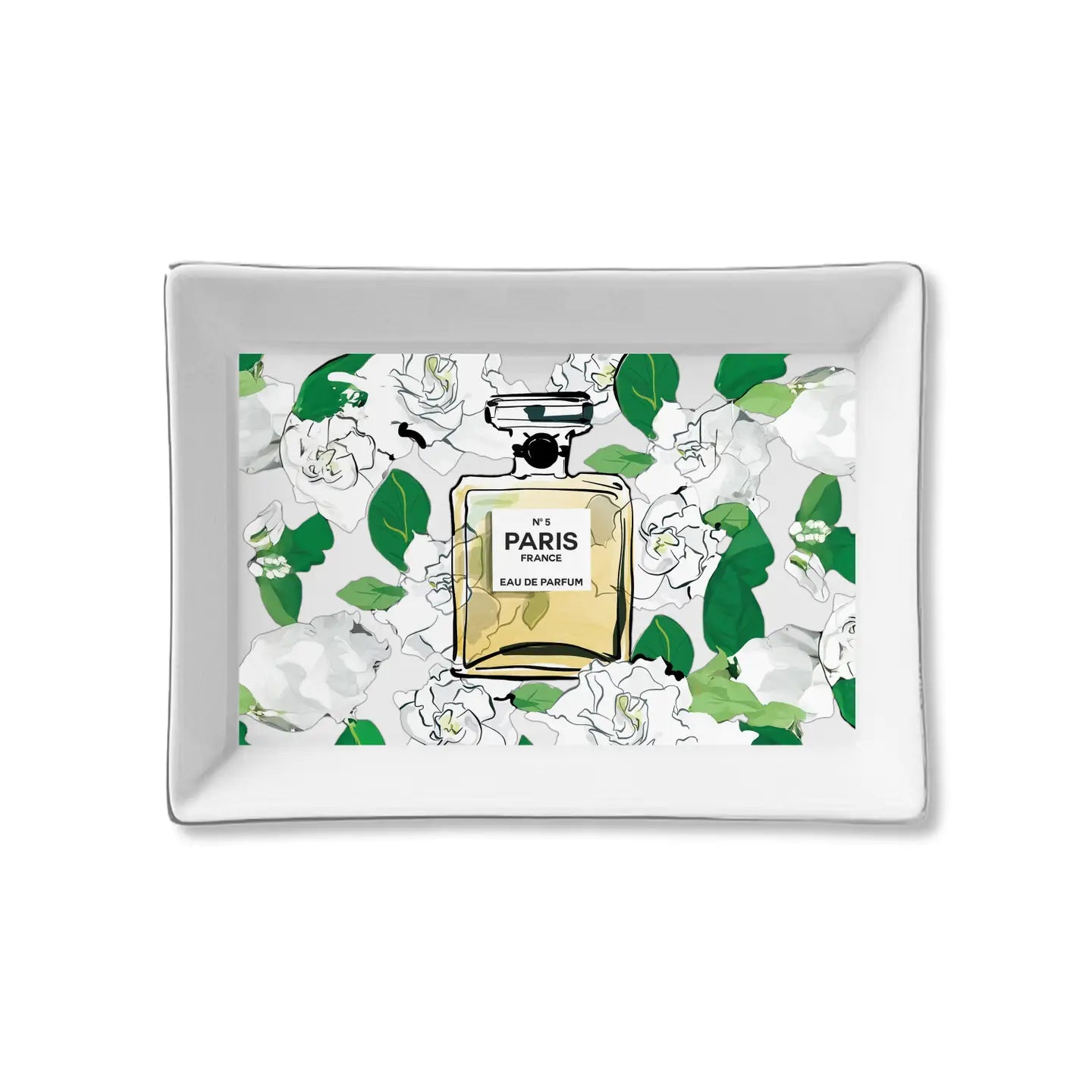 Ceramic Serving Trays – Green Floral with Perfume Bottle