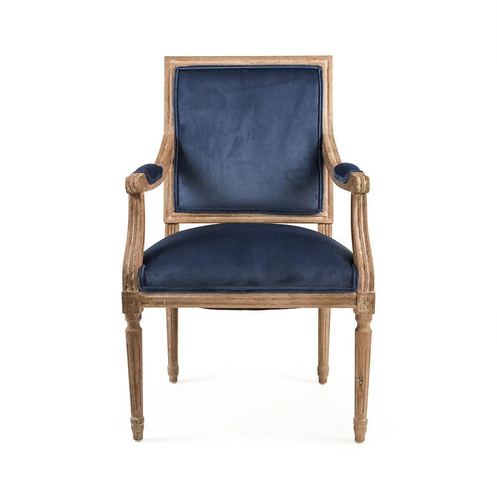 Blue Velvet Louis Arm Chair