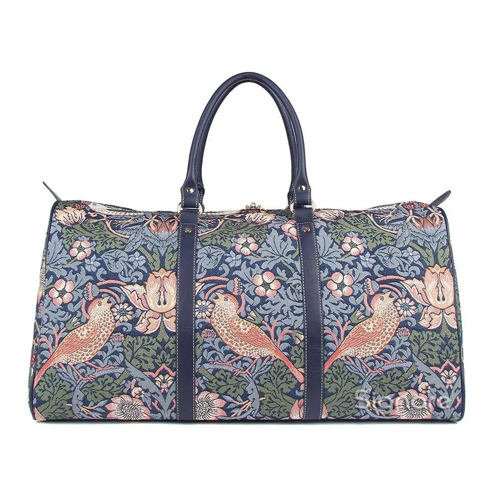 William Morris Strawberry Thief Blue Tapestry Duffel Bag – Large Weekend Holdall