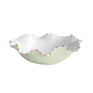 Beatriz Ball pistachio green and white large serving bowl with scalloped edge and gold rim