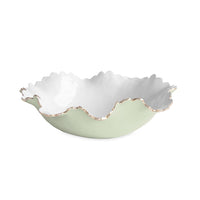 Beatriz Ball pistachio green and white large serving bowl with scalloped edge and gold rim