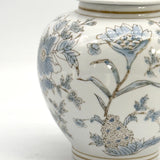 Blue & White Botanical Ceramic Ginger Jar – 10” Decorative Chinoiserie Lidded Jar