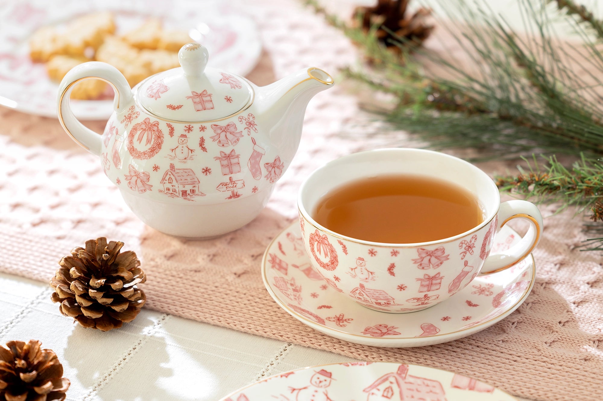 Christmas Pink Bow Fine Porcelain Tea-for-One Set