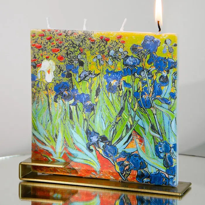 Flatyz Vincent van Gogh Irises Art Candle with Metal Stand | Handcrafted Decorative Candle
