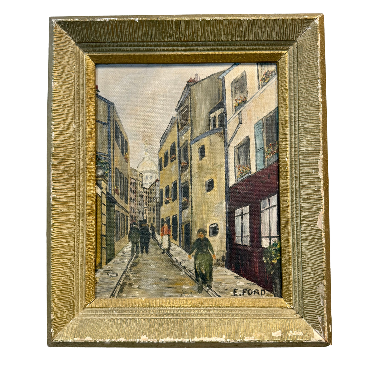 “Rue de Montmartre” — 1940s French Oil Painting by E. Ford