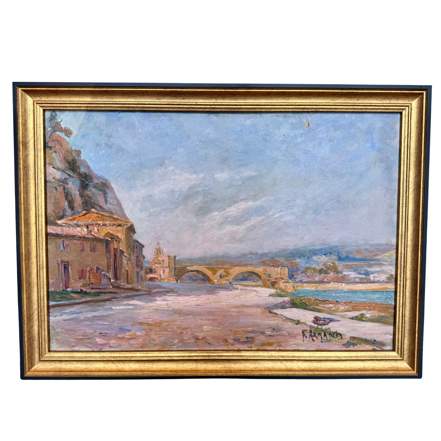 19th-Century French Painting of Le Pont d’Avignon by F. Armand