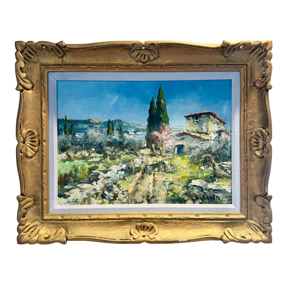 Midcentury French Provençal Landscape Oil Painting by Nicole Le Guen