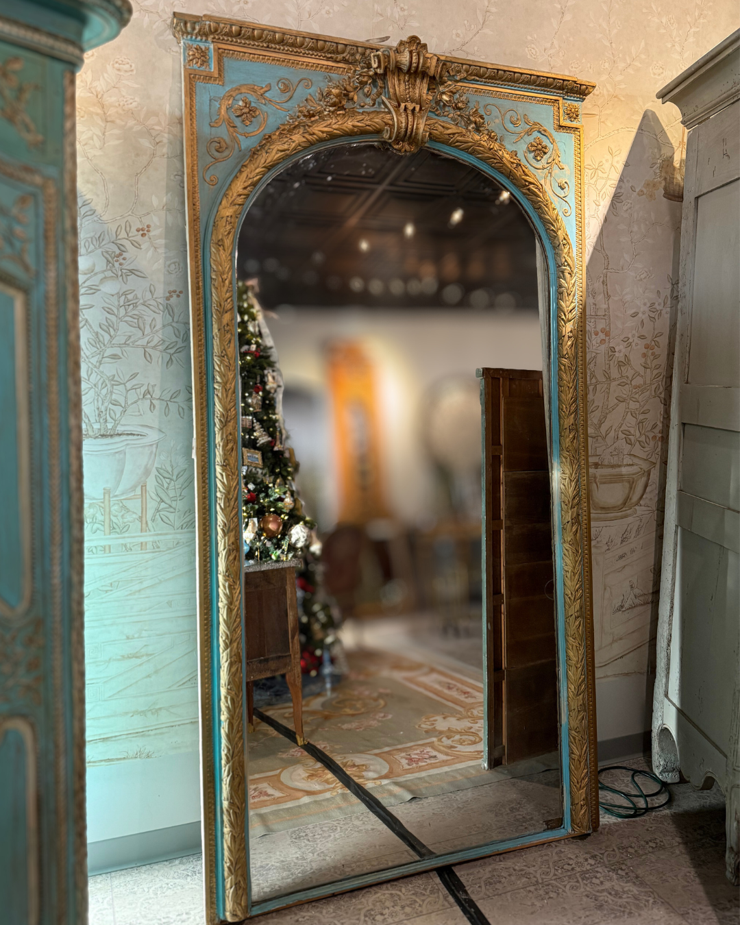19th Century French Trumeau Mirror – Gilded Blue Grandeur