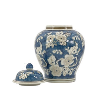 Navy Blue Floral Ceramic Ginger Jar – 12” Decorative Chinoiserie Lidded Jar