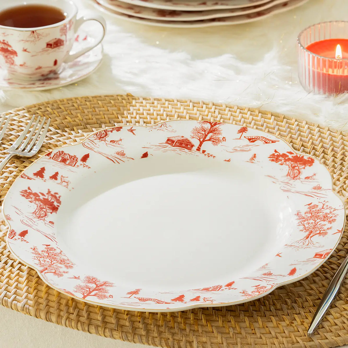 Red Village Fine Porcelain Dinner Plates – Set of 2