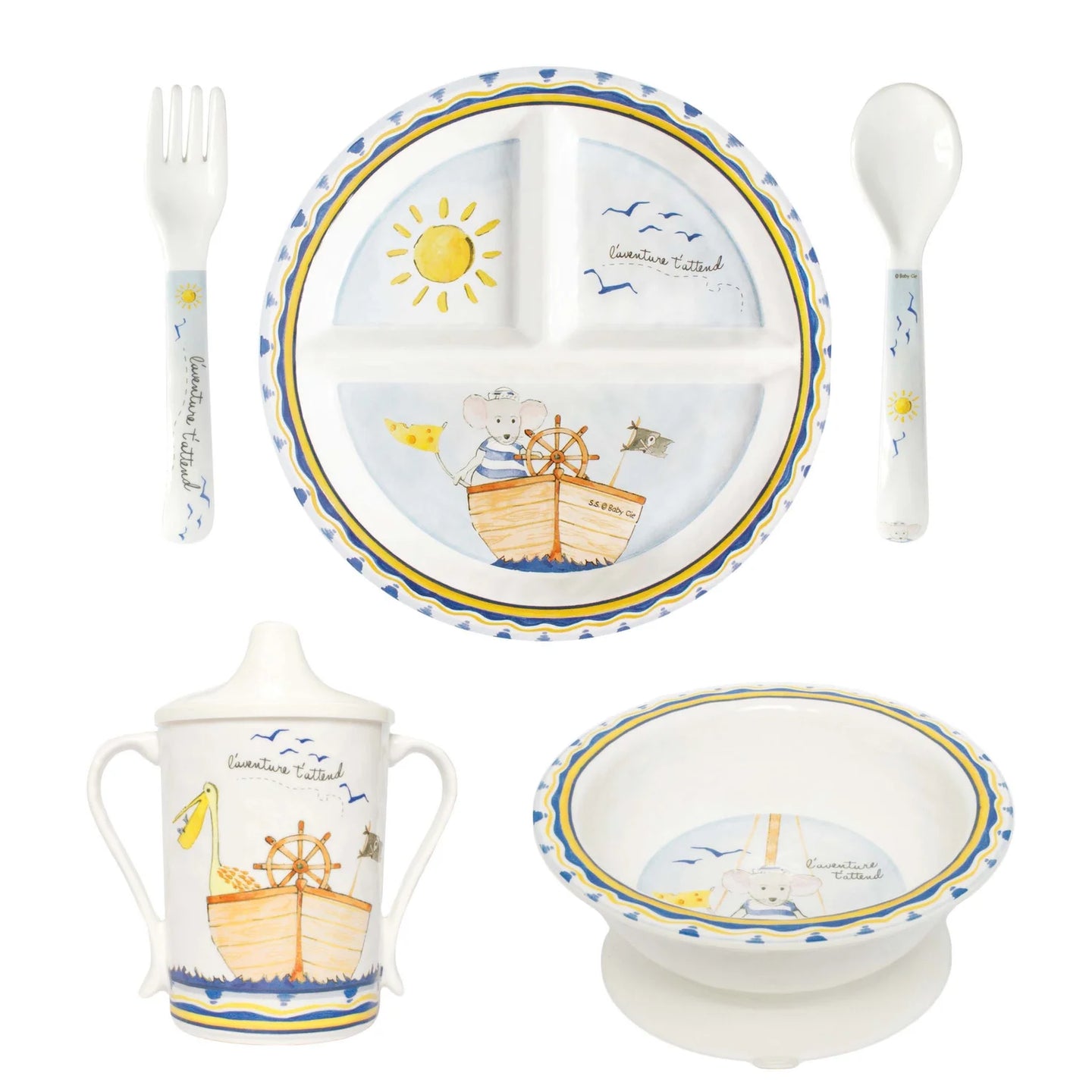 L'Aventure Attend ("Adventure Awaits") 5-Piece Children's French Dinnerware Set