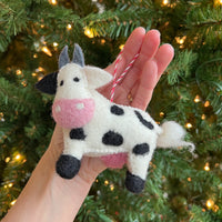 Moo-ry Christmas Felt Wool Ornament