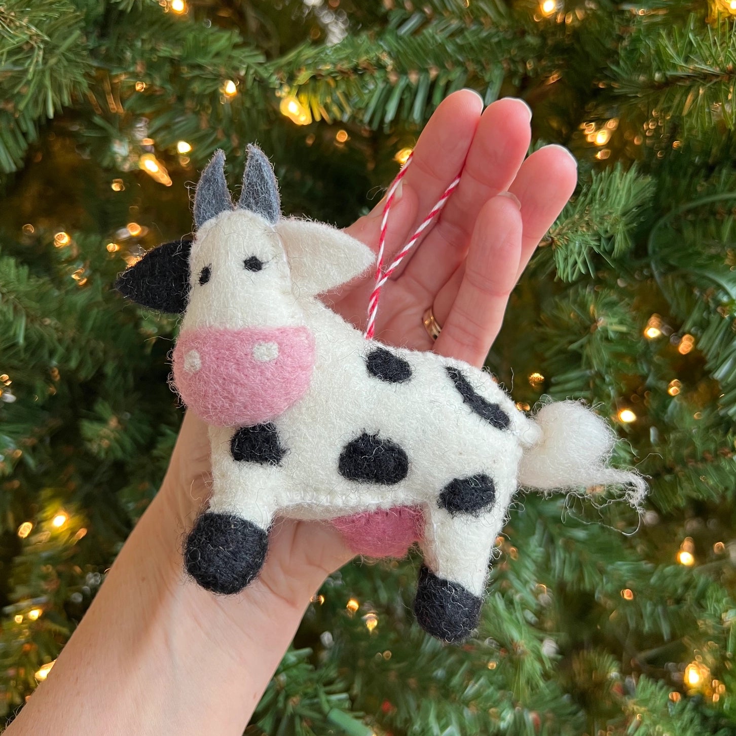 Moo-ry Christmas Felt Wool Ornament