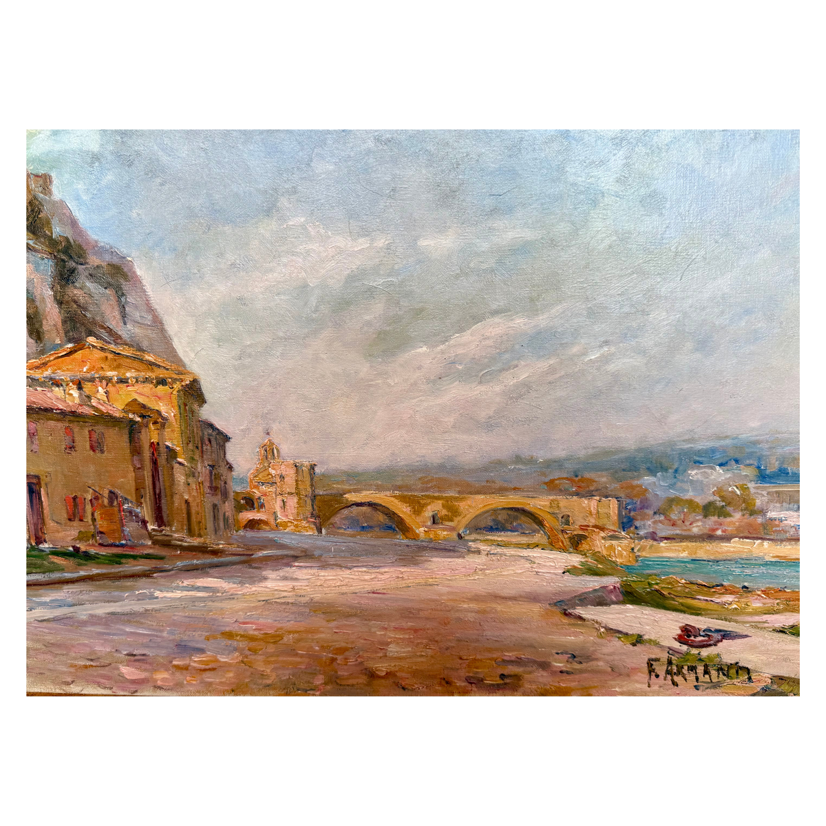 19th-Century French Painting of Le Pont d’Avignon by F. Armand