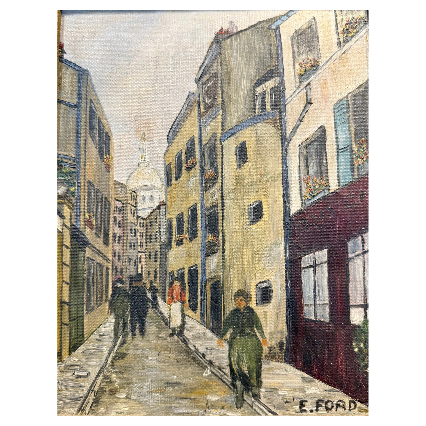 “Rue de Montmartre” — 1940s French Oil Painting by E. Ford