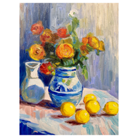Coral Still Life with Lemons — Contemporary Original Oil Painting