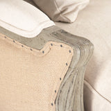 French Country Linen Sofa – Adele Carved Wood Upholstered Sofa in Jute & Off White