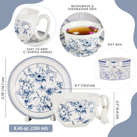 "Jardin Bleu" Bone China Teacup & Saucer Gift Set