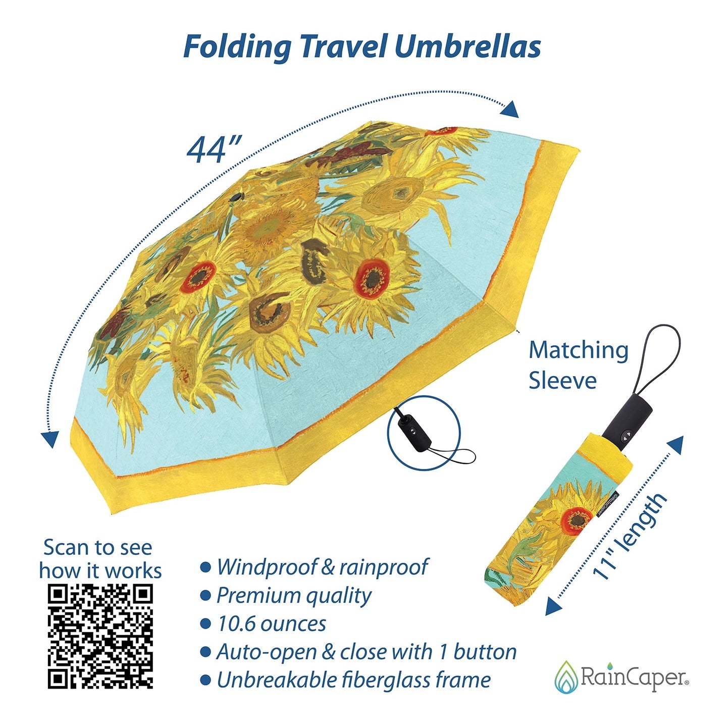 RainCaper Fine Art Folding Travel Umbrella Collection – Monet & Van Gogh