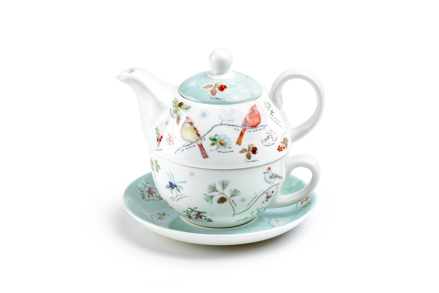Winter Cardinals Porcelain Tea-for-One Set