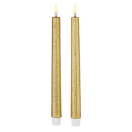 Gold Flameless Textured Taper Candles Set of 2 1" x 11"