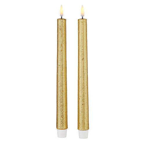 Gold Flameless Textured Taper Candles Set of 2 1" x 11"