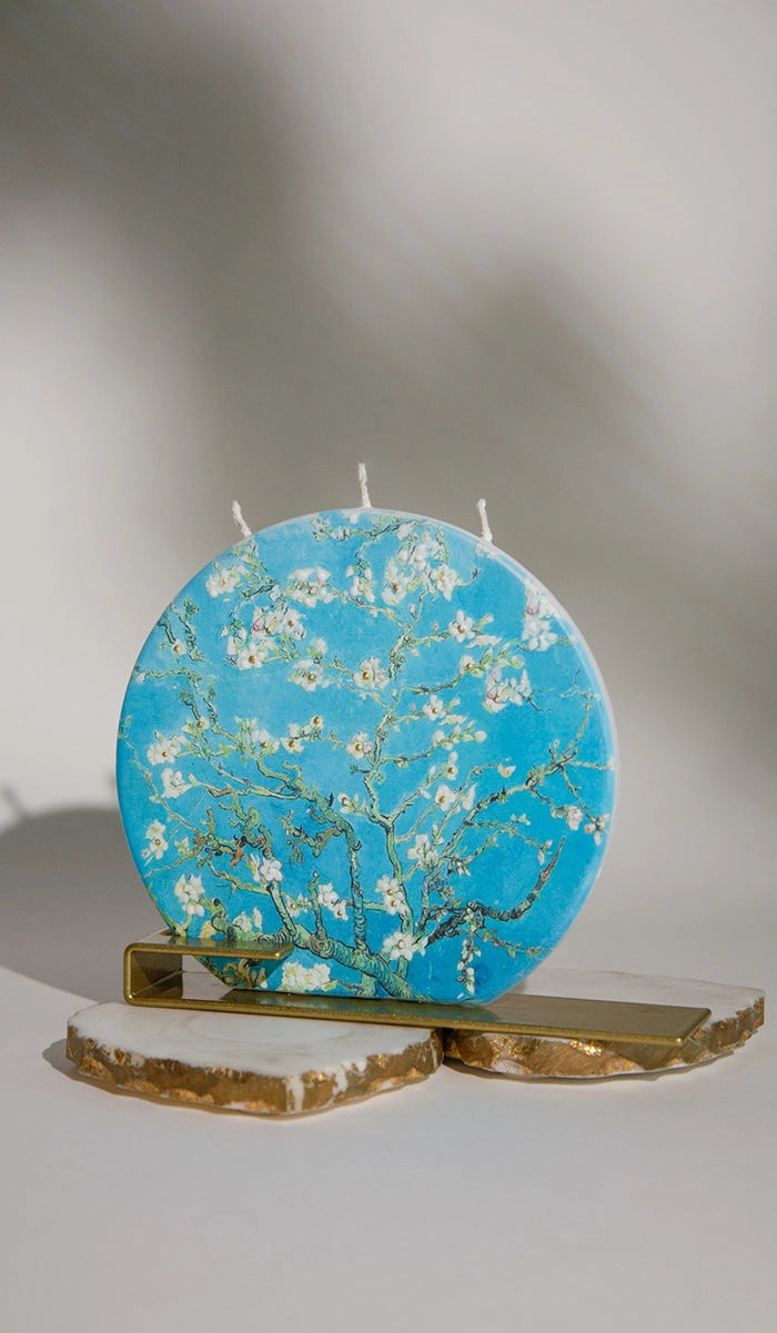 Flat Hand-Crafted Round Candle – Van Gogh Almond Blossom