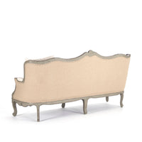 French Country Linen Sofa – Adele Carved Wood Upholstered Sofa in Jute & Off White