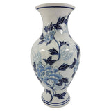 Blue and white chinoiserie ceramic vase with floral pattern, 14 inch decorative accent vase for home decor