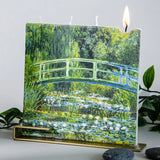 Flatyz Claude Monet Japanese Footbridge Art Candle with Metal Stand | Handcrafted Decorative Candle