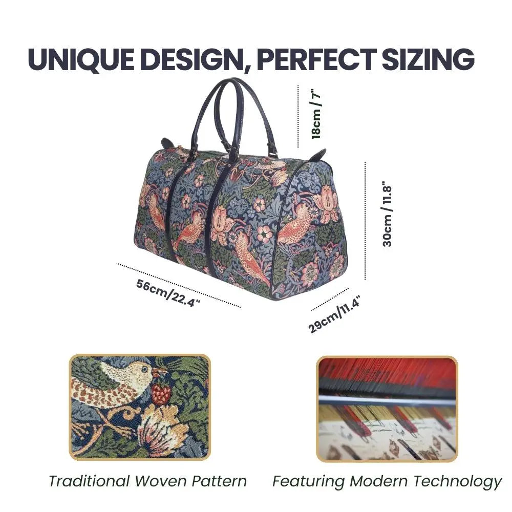 William Morris Strawberry Thief Blue Tapestry Duffel Bag – Large Weekend Holdall