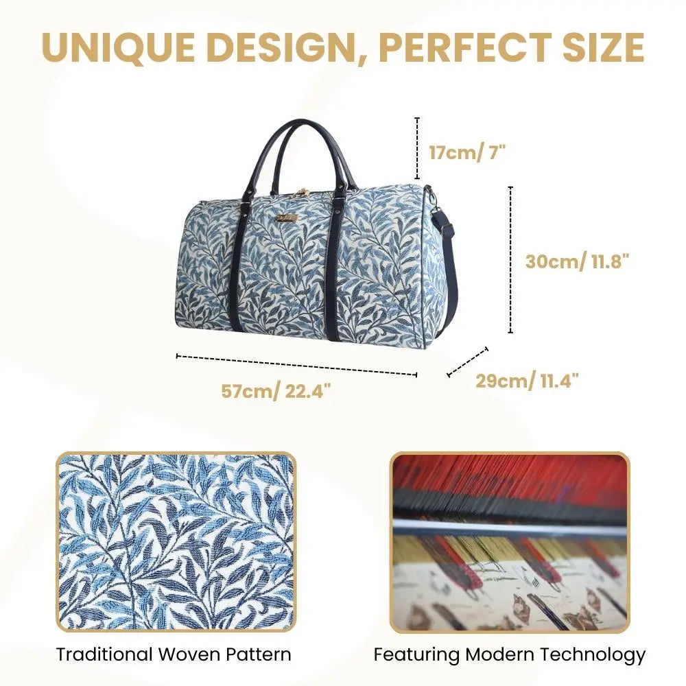 William Morris Willow Bough Tapestry Duffel Bag – Blue Weekend Holdall
