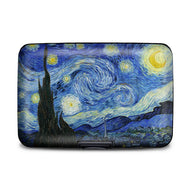Vincent van Gogh The Starry Night RFID armored wallet featuring iconic swirling night sky artwork on compact aluminum card holder.