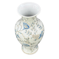 Blue & White Chinoiserie Porcelain Vase – 14” Botanical Decorative Accent Vase