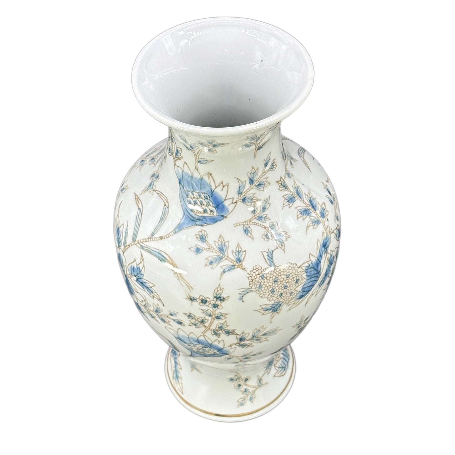 Blue & White Chinoiserie Porcelain Vase – 14” Botanical Decorative Accent Vase