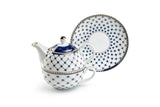 Trellis Blue & Gold Fine Porcelain Tea-for-One Set