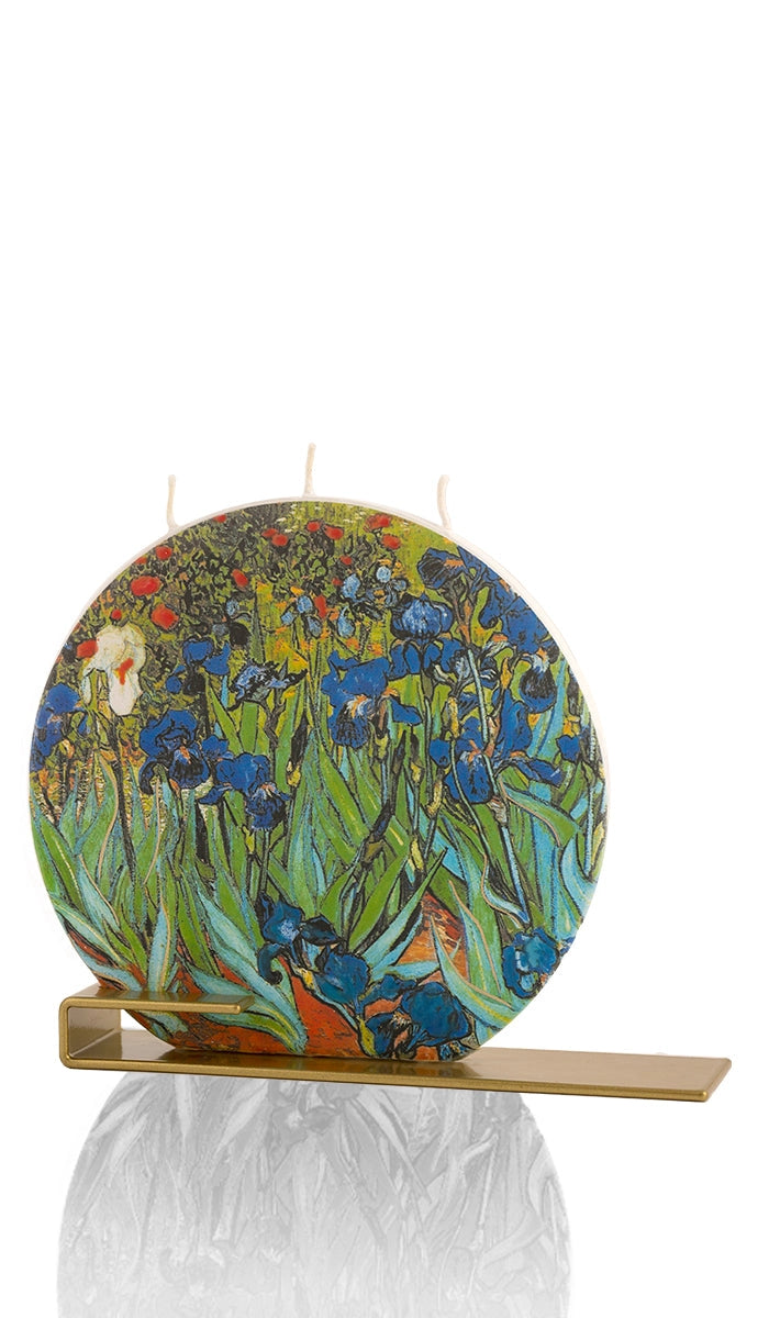 Van Gogh Irises Round Art Candle – Handcrafted Flat Candle